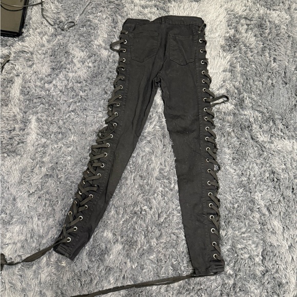 Edgy Black Lace-Up Pants - Picture 2 of 2